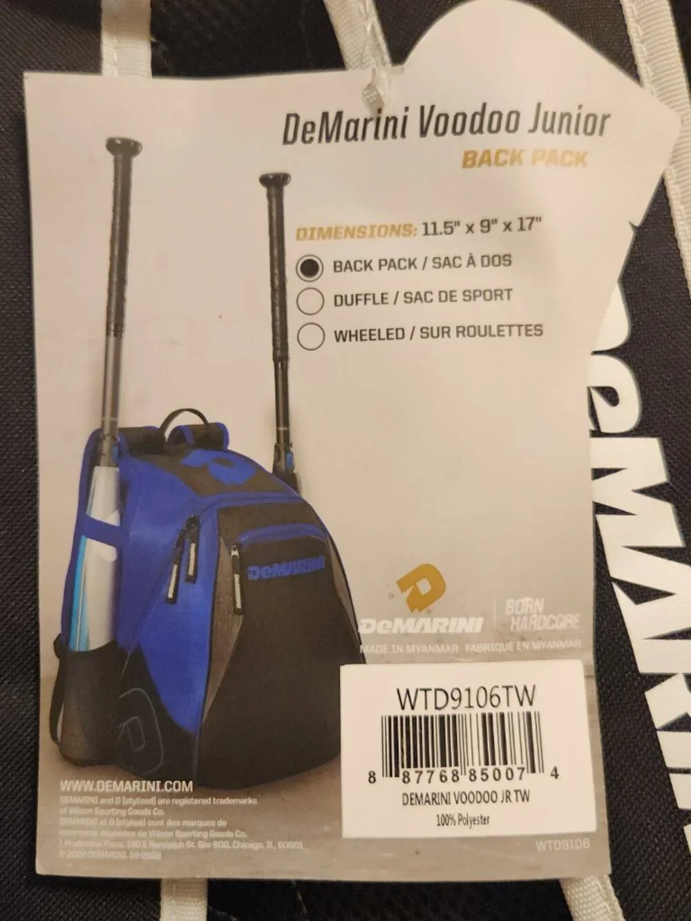 Voodoo Junior Baseball Softball Backpack Team White Gear Bag with Bat Sleeves